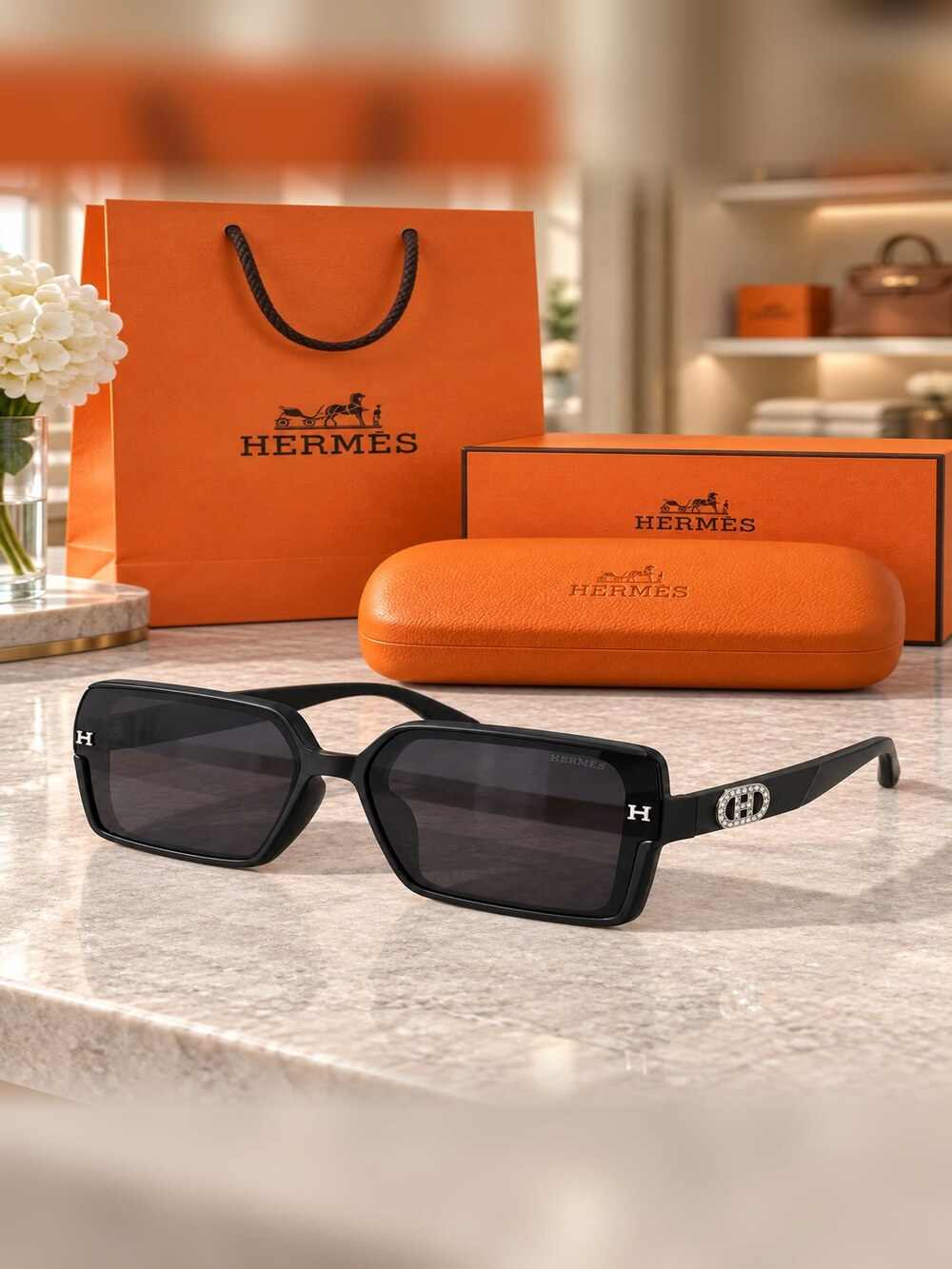 Hermes Matte Black H Square Sunglasses - Picture 2 of 6